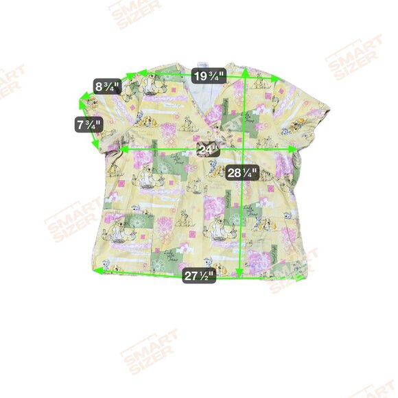 Disney Lady & The Tramp Scrub Top 2X Yellow Pink Green V-Neck Short Sleeve READ - Picture 6 of 6